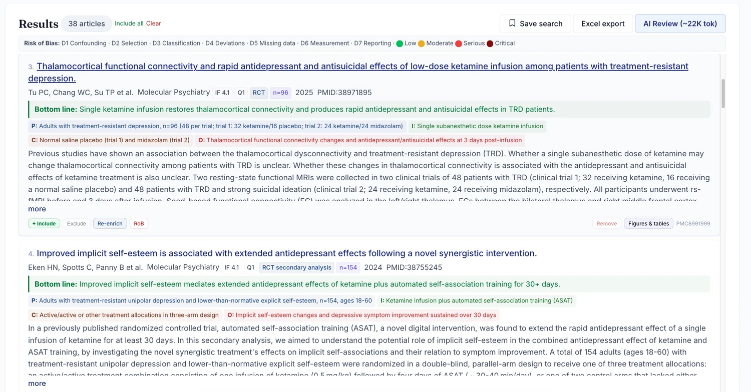 Screenshot: AI enrichment with PICO extraction