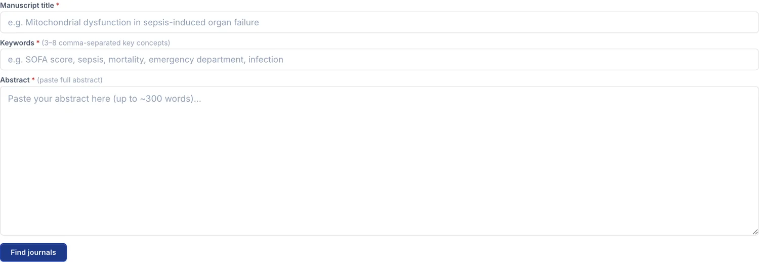 Screenshot: Journal Finder results